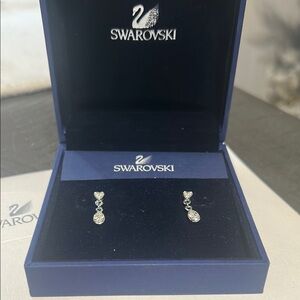 Swarovski Crystal Heart Drop Earrings in Silver